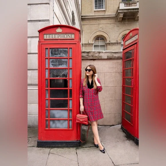 Sail to Sable STS Red Tartan Plaid Velvet Trim Dress XS NWT - Picture 5 of 14